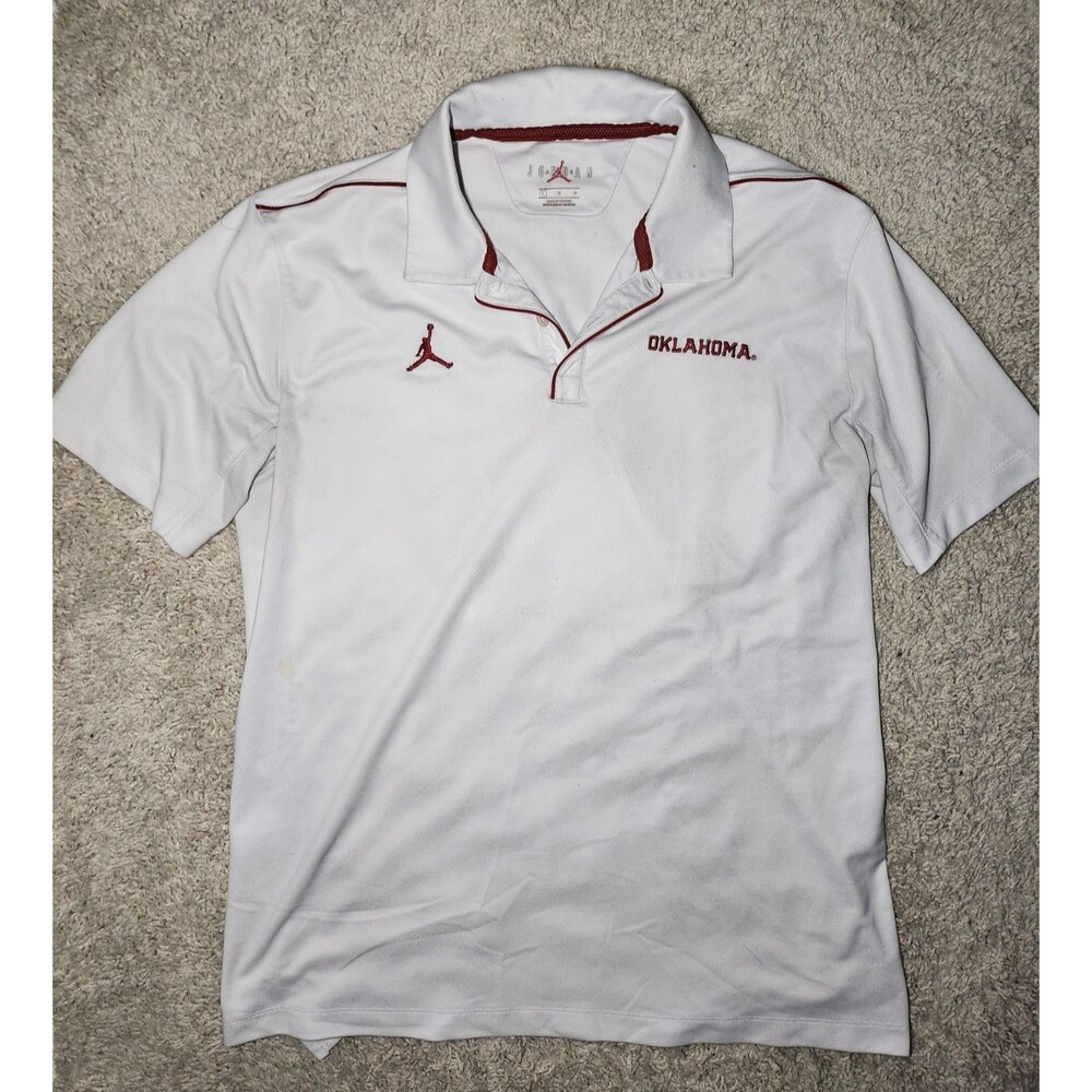 Oklahoma Sooners Men’s L White Air Jordan Dri-Fit Polo Shirt NCAA Football